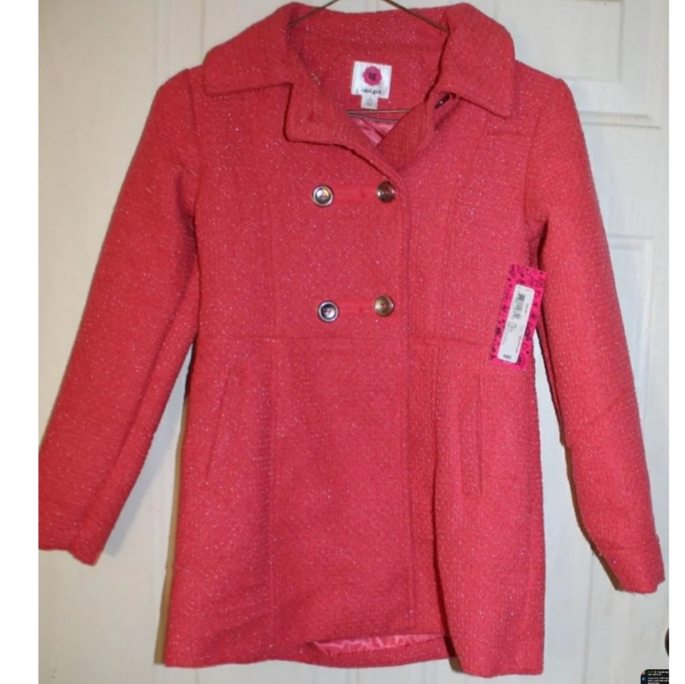 Girl's Sparkling Coral Pea Coat